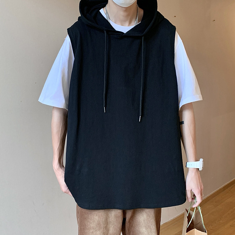 港风夏款男纯棉背心连帽马甲无袖T恤宽松坎肩T33P30,男装背心/马甲,星座1013-1