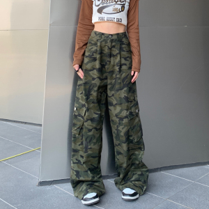 港风秋款男裤迷彩工装大口袋中性休闲宽松直筒长裤h012 P55图片