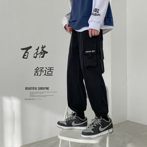 2021春夏款男工装裤大口袋潮百搭休闲抽绳九分裤G003 P30图片