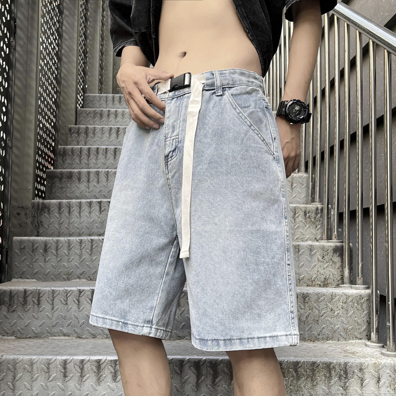 港风夏款男牛仔短裤纯色长腰带休闲中裤D885P38,男装牛仔裤,星座1013-1