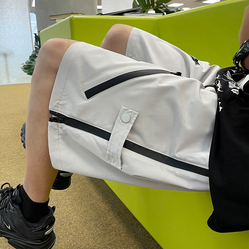 港风夏款男短裤工装裤拉链织带五分冲锋裤D600P35,男装休闲裤,星座1013-1