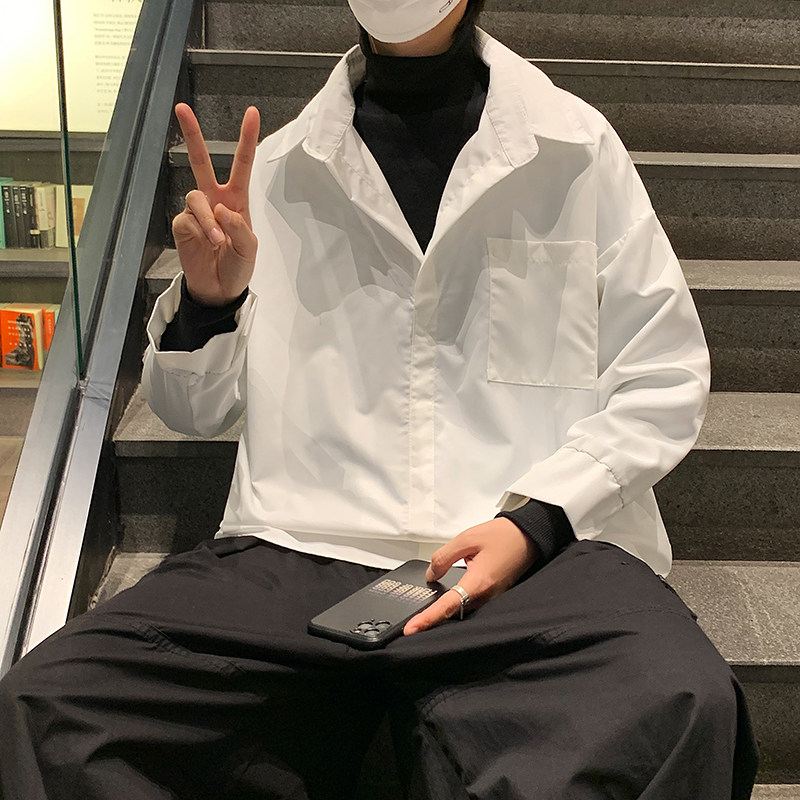 2022港风春款男衬衫假两件高领内搭休闲衬衣外套CS77,男装衬衫,星座1013-1