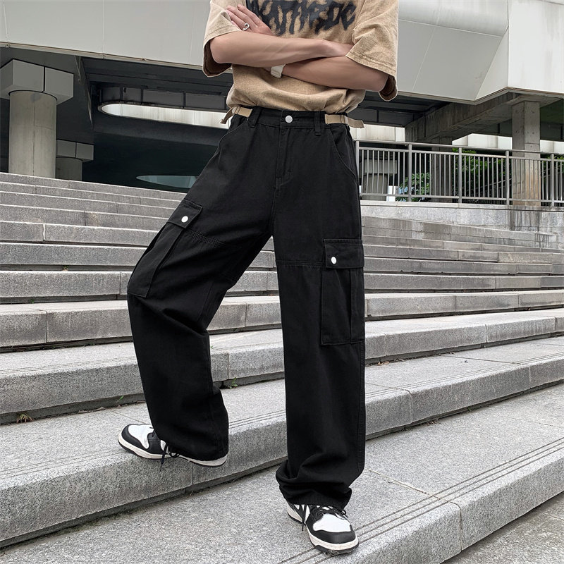 2022港风秋款男裤工装大口袋宽松直筒休闲长裤h270,男装休闲裤,星座1013-1