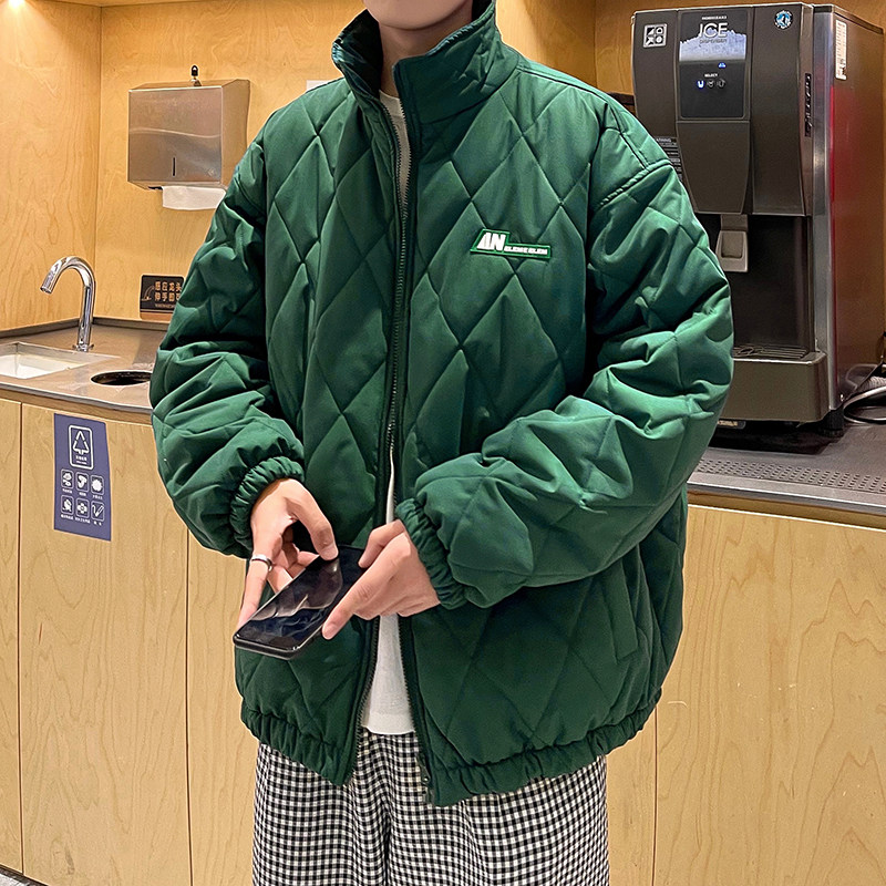 港风冬款男棉衣立领菱形格胶印贴标加厚面包服棉袄外套Y798 P75图片