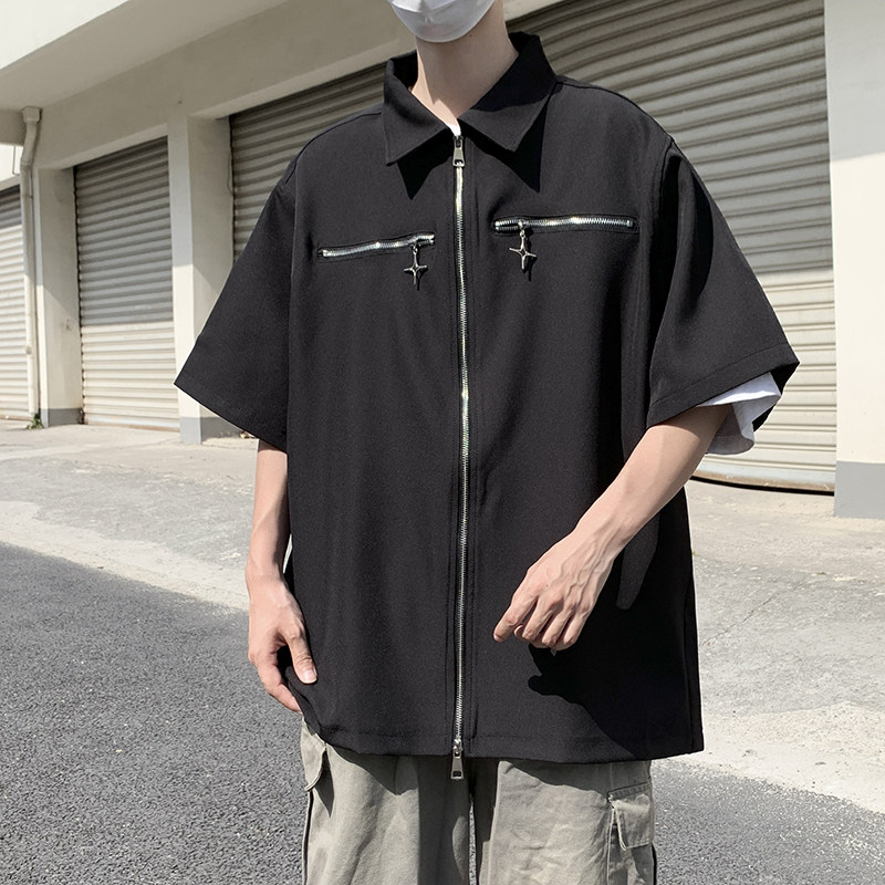 港风夏款男短袖衬衫工装拉链口袋休闲衬衫CS1268 P45图片
