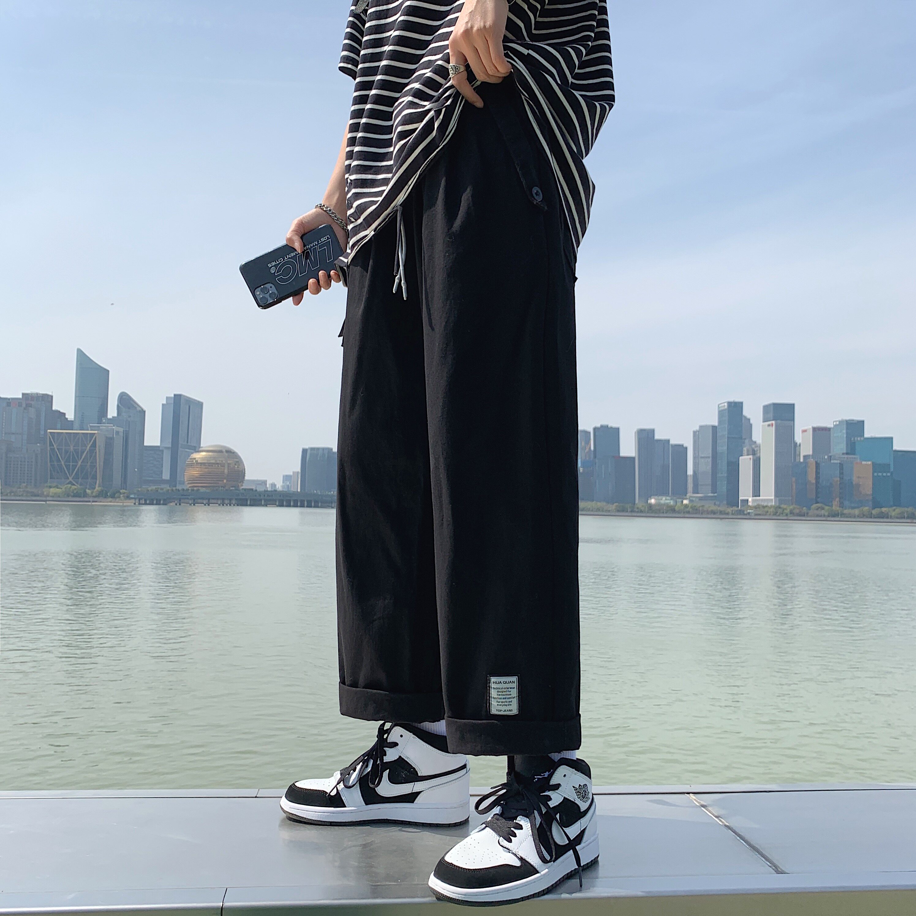 港风春夏男休闲裤工装字母贴标直筒百搭纯色九分裤h2123P33,男装休闲裤,星座1013-1