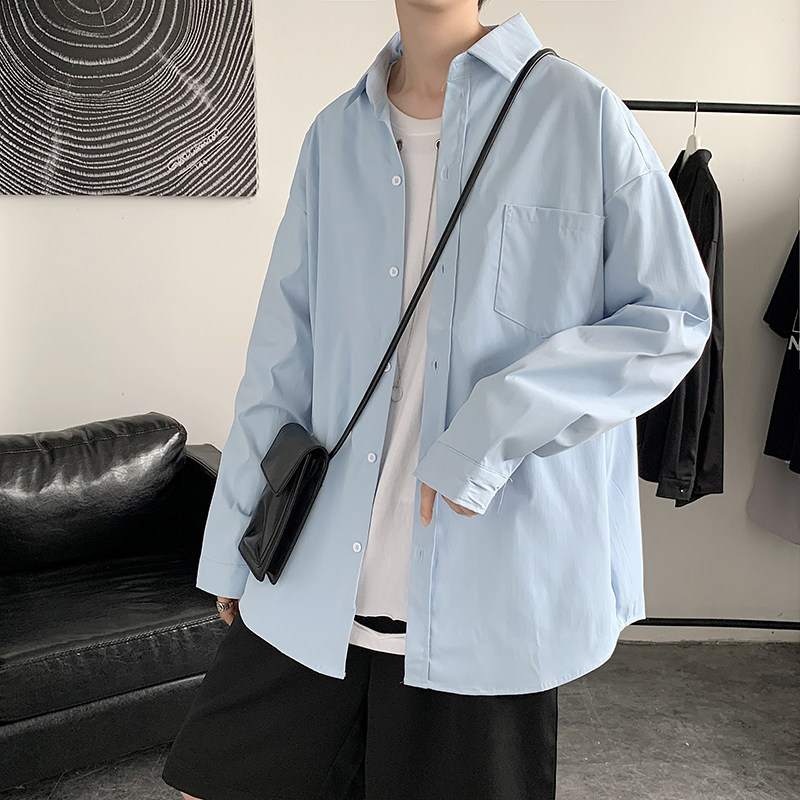 2021港风秋款男装休闲衬衫纯色百搭长袖韩版翻领衬衣CS801P30,男装衬衫,星座1013-1