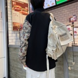 2022港风春款男休闲长袖衬衫小熊印花图案拼接衬衣CS008，男装衬衫，星座1013-1