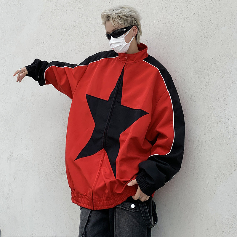 高品质秋男夹克立领条纹拼色大五角星星拼接冲锋衣外套JK059P70,男装夹克,星座1013-1