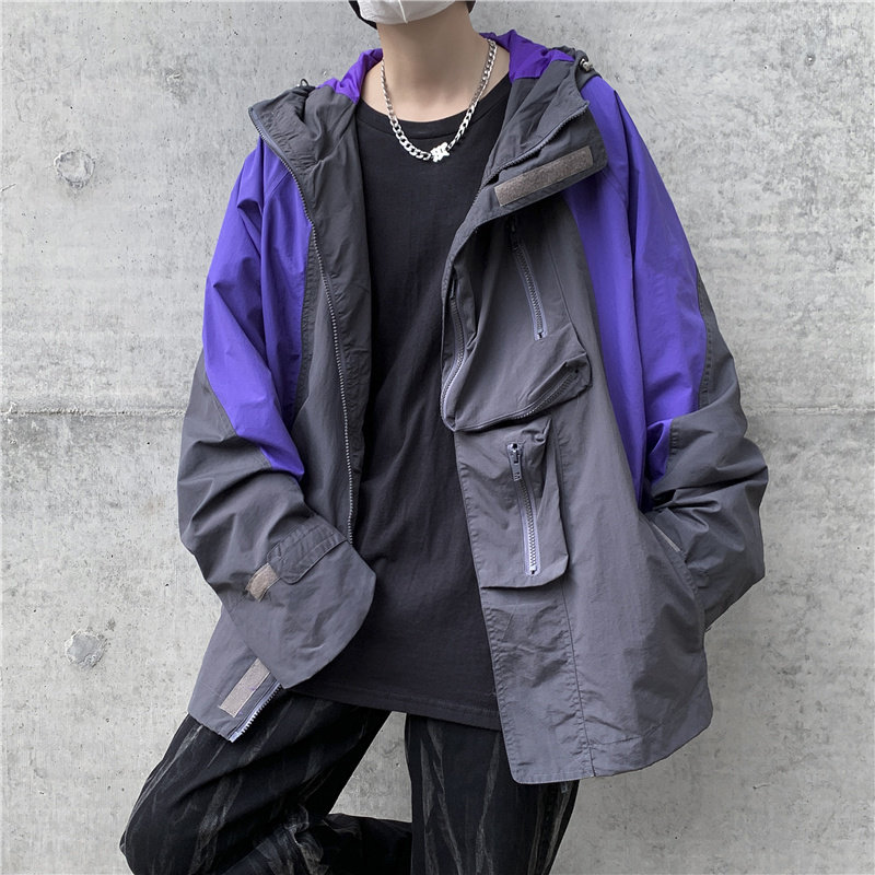 高品质秋冬男夹克连帽拉链工装大口袋拼色冲锋衣外套JK0102P70,男装夹克,星座1013-1
