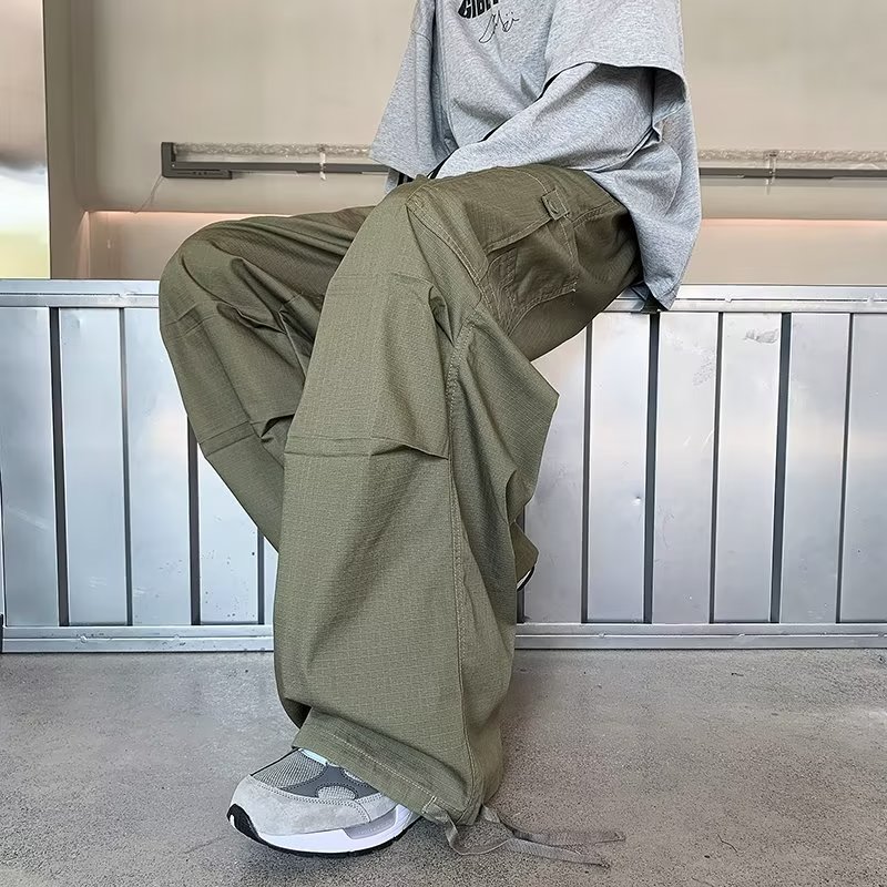 港风夏款男休闲裤工装大口袋宽松拼接抽绳束脚长裤h915P50,男装休闲裤,星座1013-1