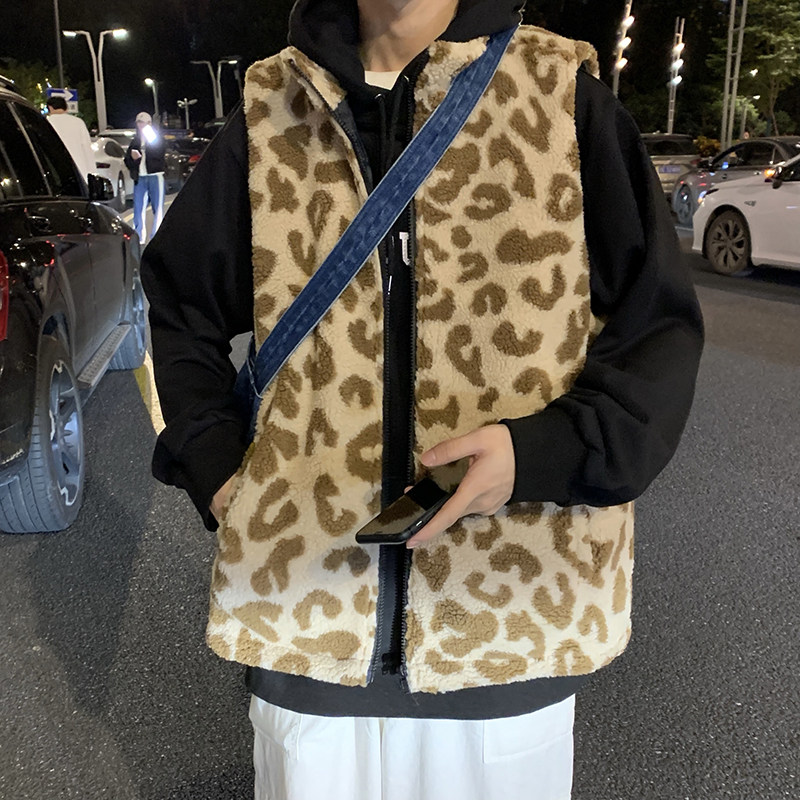 冬男马甲高领棉衣无袖坎肩豹纹羊羔毛棉袄保暖背心外套MJ818,男装棉衣,星座1013-1
