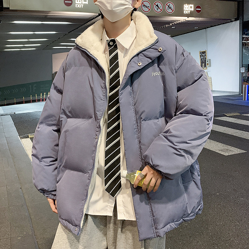 冬款男棉衣羊羔毛绒字母印花加绒加厚棉袄外套Y91图片