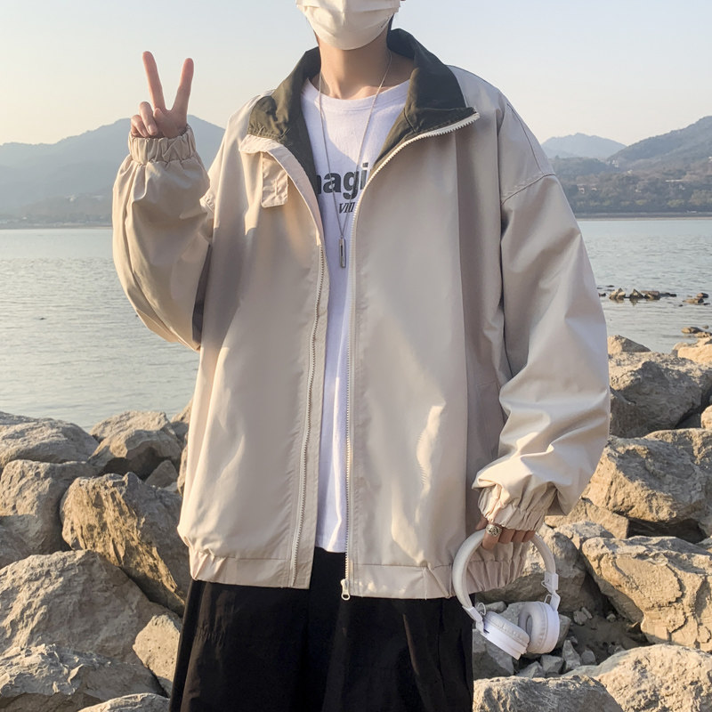 高品质港风春款男夹克潮双层拼接拉链休闲外套J,男装夹克,星座1013-1