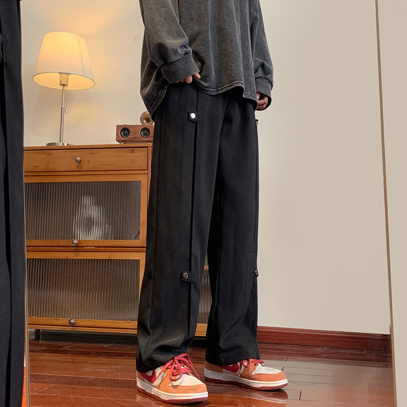 港风秋款男西裤暗扣开叉宽松直筒长裤h224P40,男装休闲裤,星座1013-1