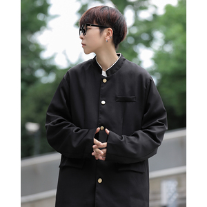 港风秋款男立领风中山装唐山装单排扣外套小西服JK1157 P50图片