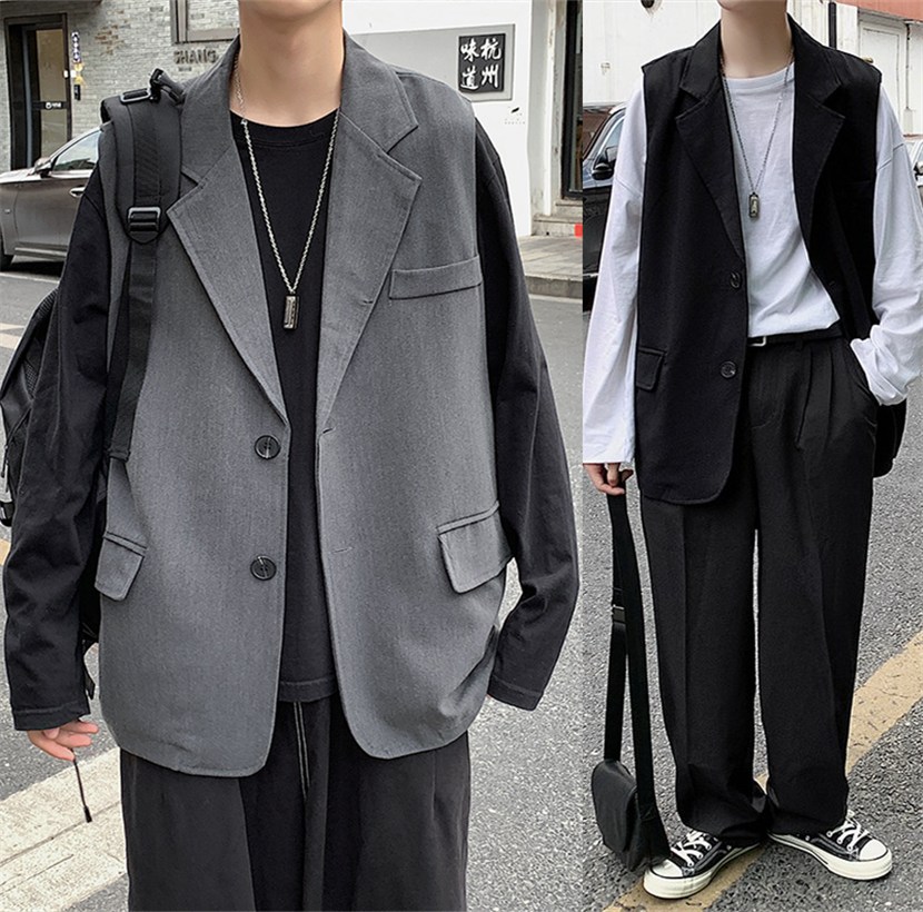 2021港风春款男马甲背心宽松西装领百搭韩版休闲外套MJ116P45,男装背心/马甲,星座1013-1