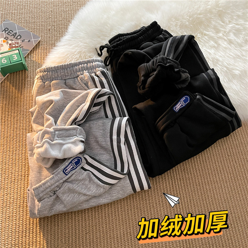 加绒加厚冬款男束脚卫裤三条杠直筒魔术贴休闲裤h374,男装休闲裤,星座1013-1