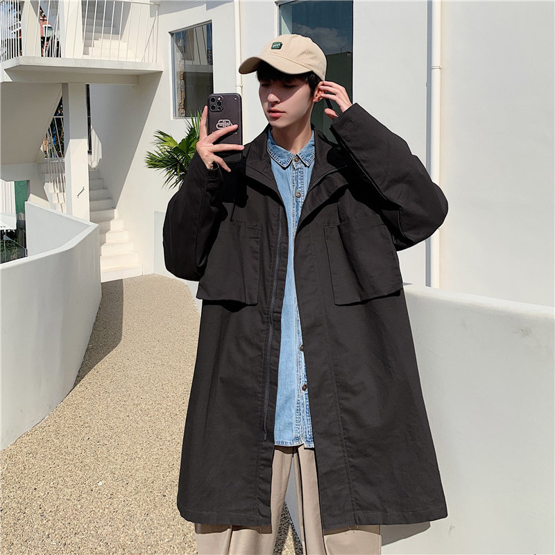 港风秋冬款男中长款风衣休闲工装大口袋拉链外套FY503P55,男装风衣,星座1013-1