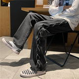 港风秋冬款男牛仔裤抽绳织带直筒宽松休闲长裤n，男装牛仔裤，星座1013-1