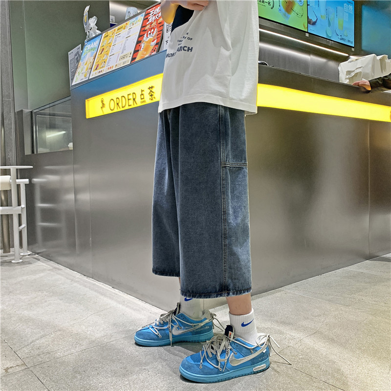 2022港风夏款男牛仔七分短裤纯色五分裤直筒休闲裤D863P45,男装牛仔裤,星座1013-1