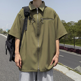 港风夏款男短袖衬衫工装拉链口袋休闲衬衫CS1268P45，男装衬衫，星座1013-1