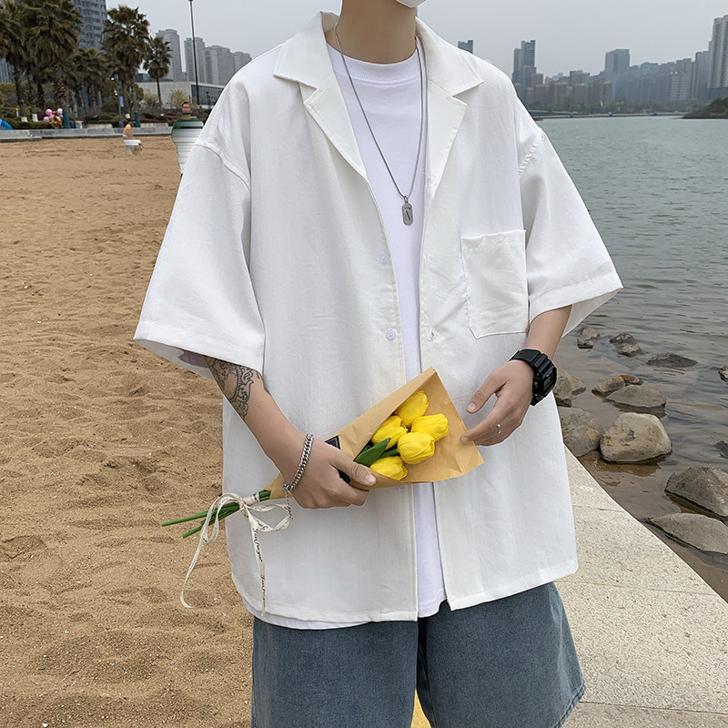 港风夏款男短袖衬衫免烫冰丝垂感休闲衬衣CS4503 P30图片