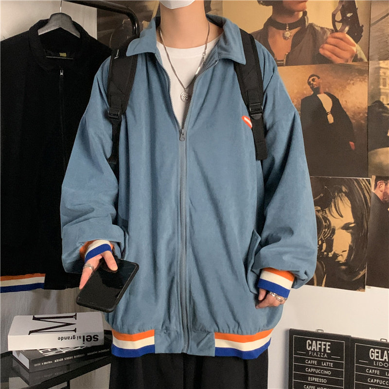 2021港风秋款男夹克条纹下摆翻领拉链贴标休闲外套jk0531P50,男装夹克,星座1013-1