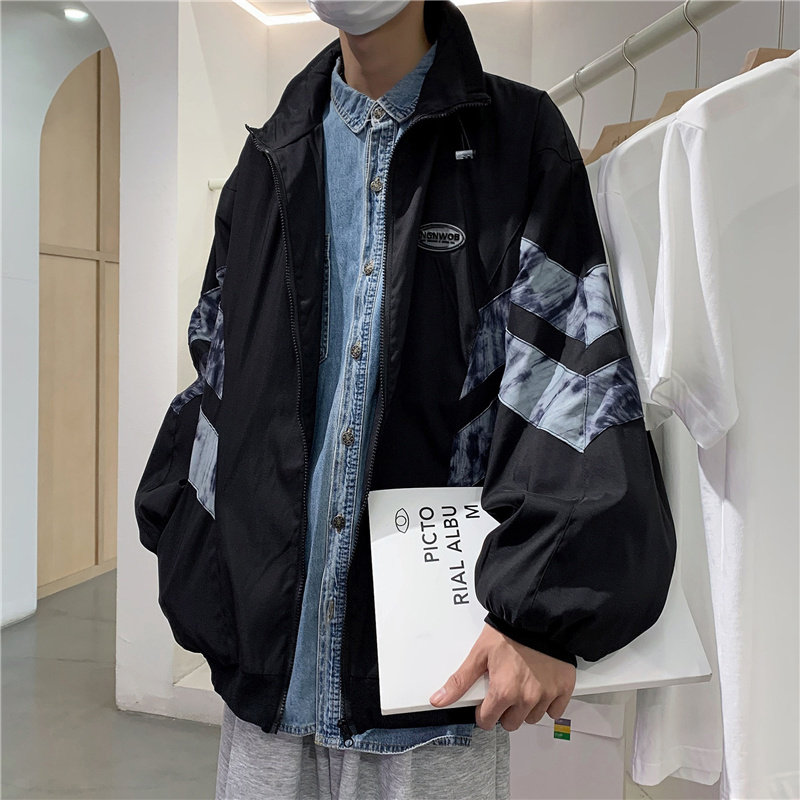 2021港风秋款男夹克字母贴标立领扎染印花拼接外套JK6504P55,男装夹克,星座1013-1