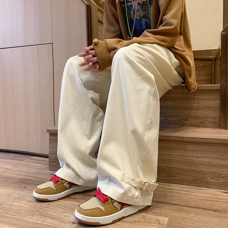 港风秋款男裤刺绣印花织带休闲宽松直筒长裤h750 P40图片