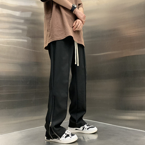 港风夏款男裤侧边开叉裤脚拉链宽松直筒长裤h3051 P45图片
