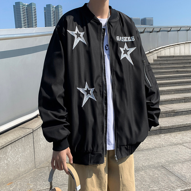 春男夹克棒球立领五角星字母刺绣拉链口袋冲锋衣外套JK8095P65,男装夹克,星座1013-1