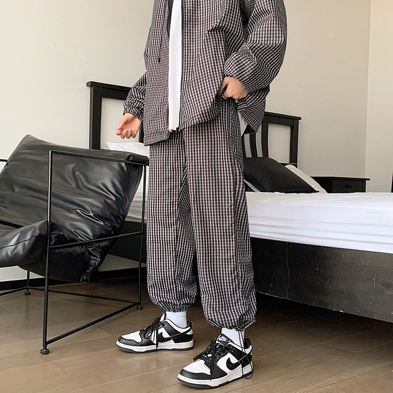 2022港风春款男休闲套装贴标条纹格子夹克外套休闲裤TZ05P60,男装休闲套装,星座1013-1