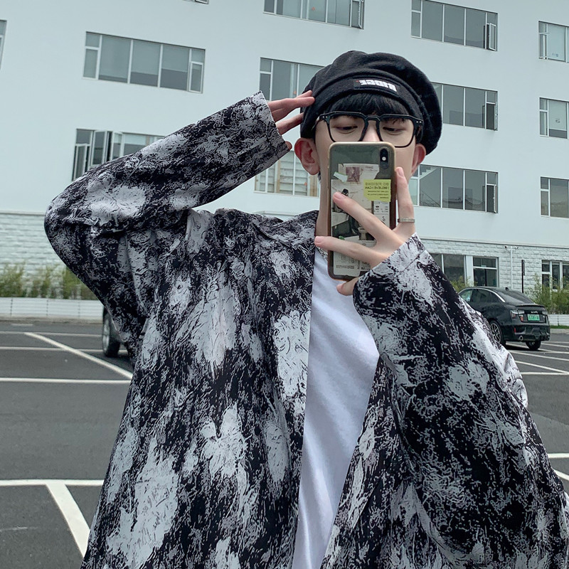 港风秋款男花西装外套扎染单西二粒扣宽松外套西服JK8039P60,男装西服,星座1013-1