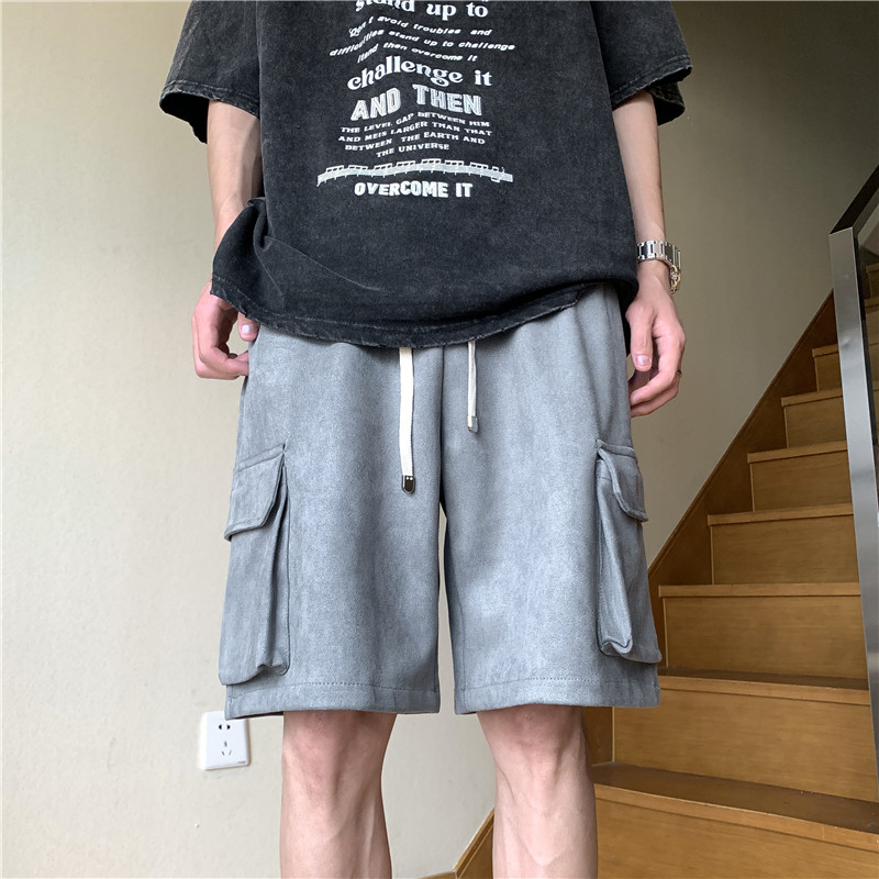 港风夏款男短裤麂皮绒工装裤大口袋五分马裤休闲裤D300P33,男装休闲裤,星座1013-1