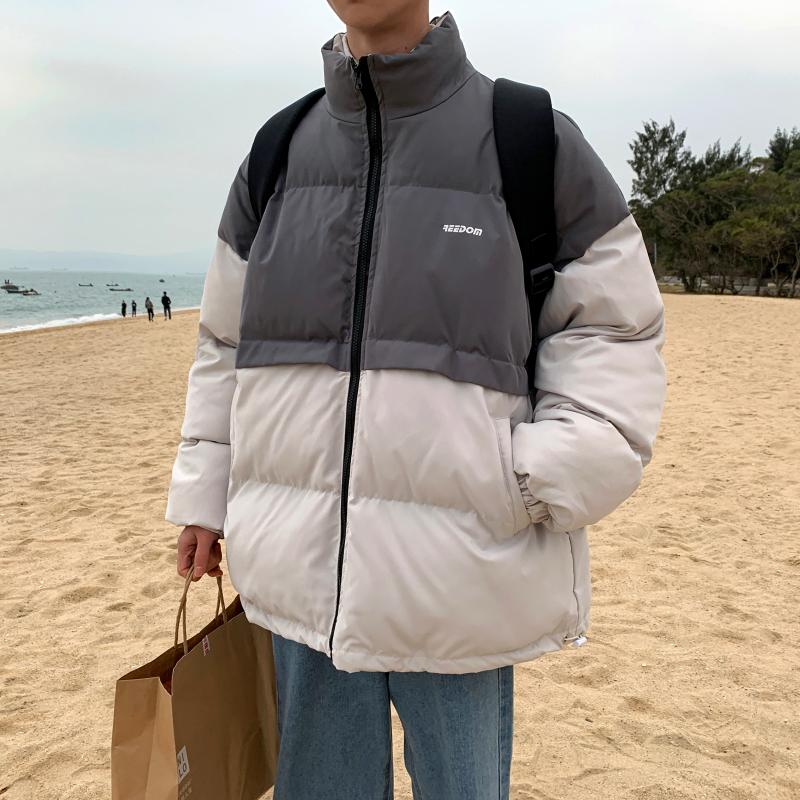 冬男棉衣拼接款面包服字母印花立领保暖拉链休闲外套Y8799,男装棉衣,星座1013-1