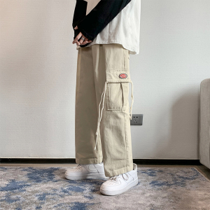 春夏款男工装裤大口袋贴标宽松休闲直筒九分裤H345 P35图片
