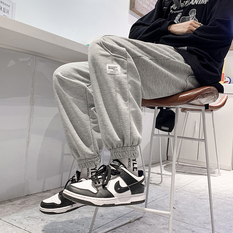 港风秋冬男束脚卫裤拼接加绒加厚情侣休闲九分裤h673加绒,男装休闲裤,星座1013-1