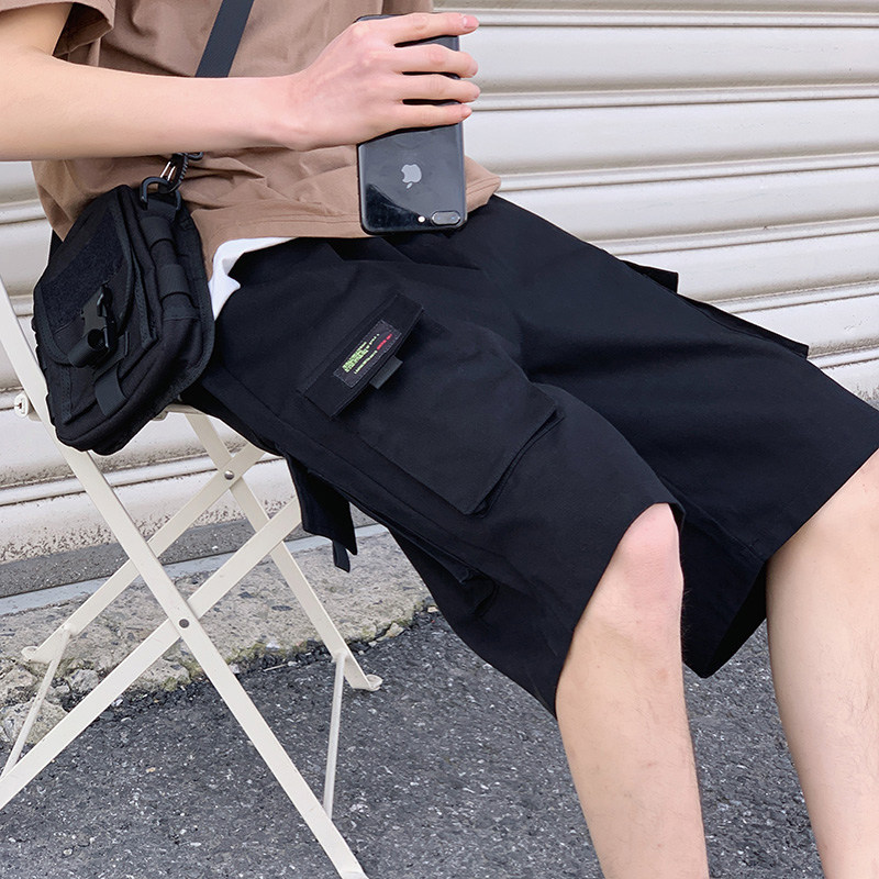 港风夏男短裤百搭工装大口袋五分裤刺绣贴标宽松休闲裤D21P33,男装休闲裤,星座1013-1