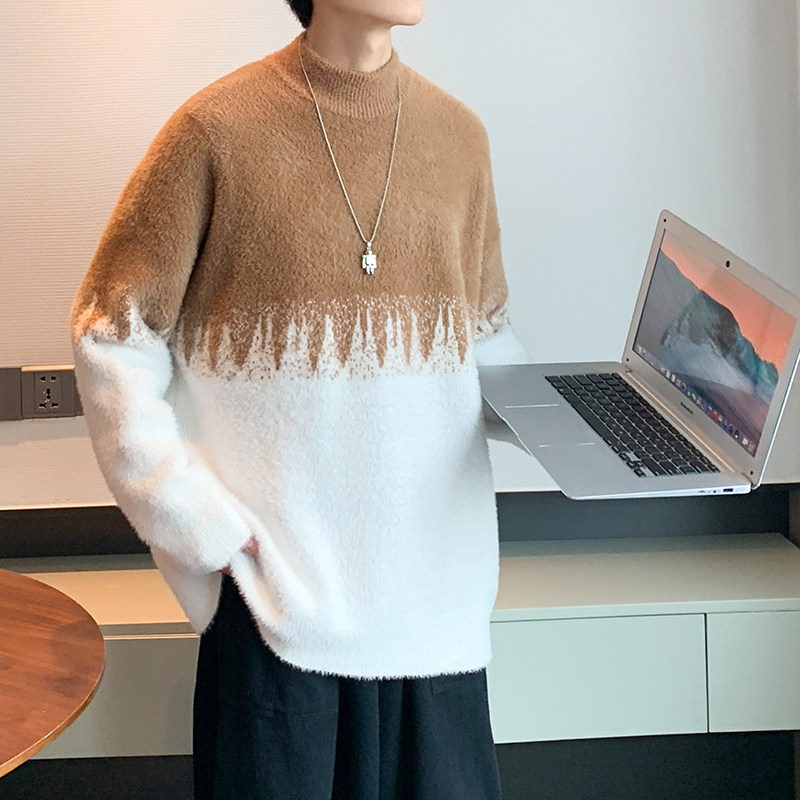 秋冬男针织套头圆领毛衣拼接渐变加厚打底休闲外套M0116,男装针织衫/毛衣,星座1013-1