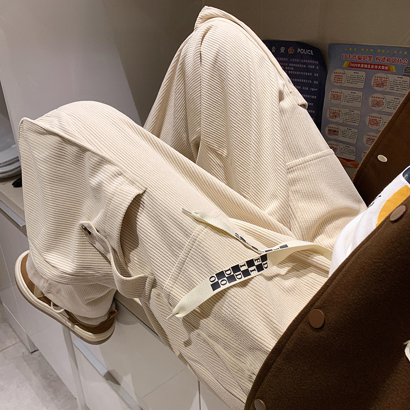 港风秋款男裤灯芯绒工装裤大口袋休闲宽松直筒长裤h906P40,男装休闲裤,星座1013-1