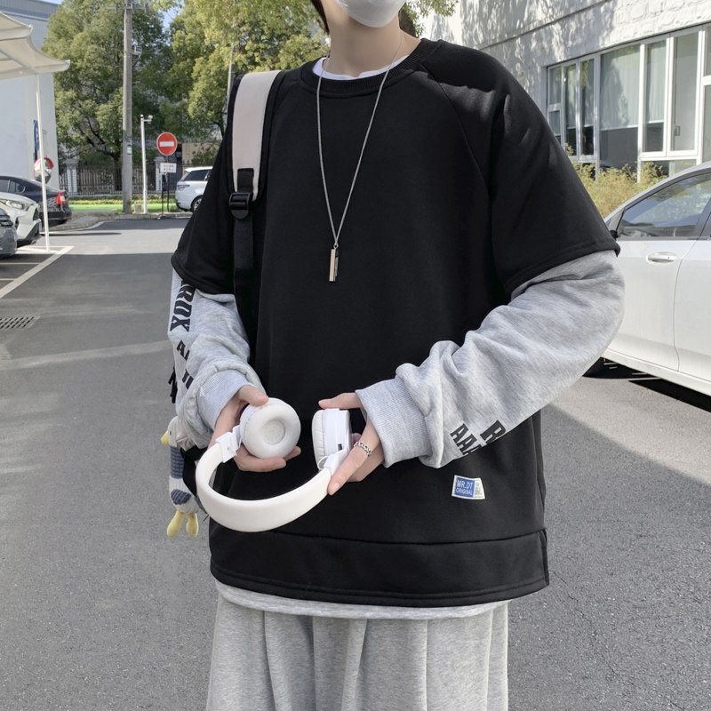 2022港风春款男卫衣假两件字母印花休闲拼接外套wy5082,男装卫衣,星座1013-1