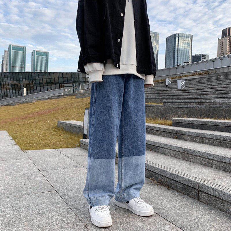 港风秋冬男牛仔裤渐变拼色宽松直筒潮休闲裤nk817P45,男装牛仔裤,星座1013-1