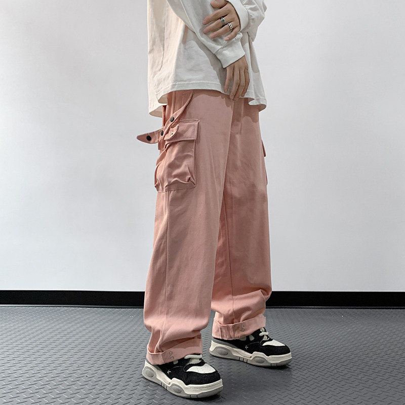 港风秋款男休闲裤工装裤大口袋纯棉直筒长裤h66P55,男装休闲裤,星座1013-1