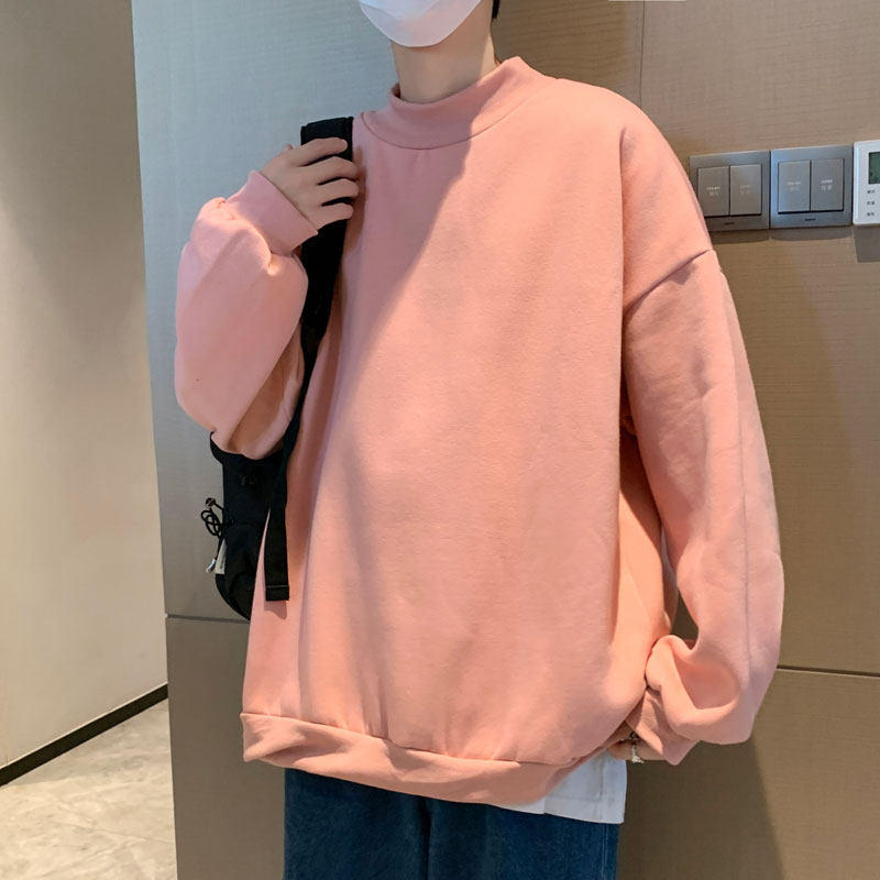 加绒加厚冬男休闲卫衣半高领纯色保暖韩版百搭打底衫外套wy47图片
