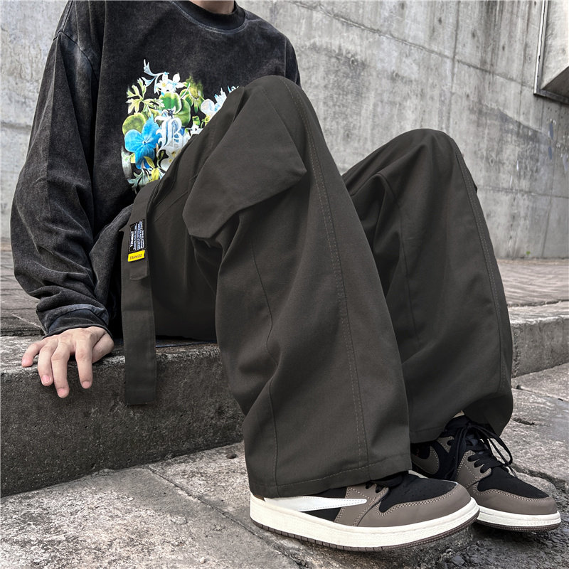 港风秋款男休闲裤工装裤大口袋长腰带直筒宽松休闲长裤h205,男装休闲裤,星座1013-1