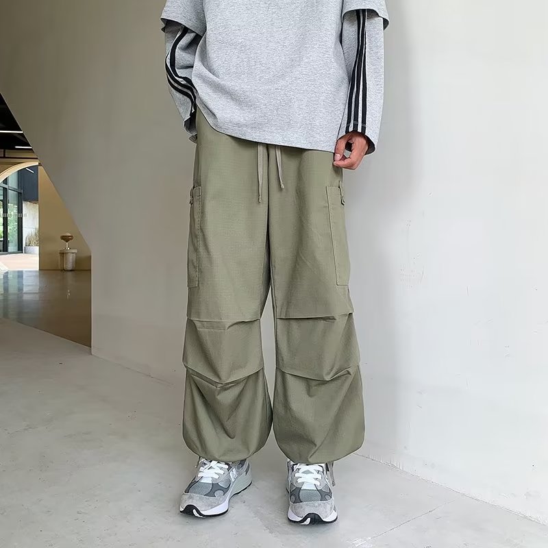 港风夏款男休闲裤工装大口袋宽松拼接抽绳束脚长裤h915P50,男装休闲裤,星座1013-1