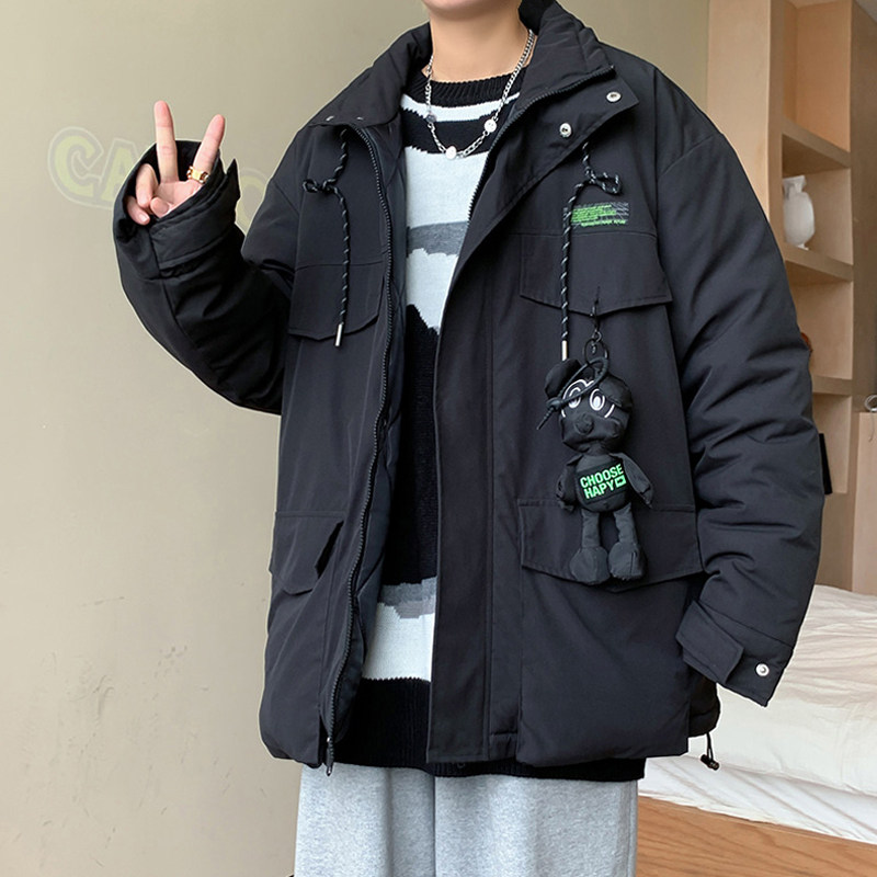 冬款男棉衣贴标字母印花小老鼠玩偶加厚保暖面包棉服外套Y488P95,男装棉衣,星座1013-1