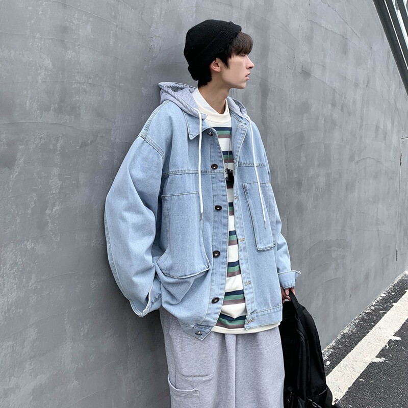 港风秋冬款男牛仔工装夹克连帽宽松休闲韩版外套J,男装夹克,星座1013-1