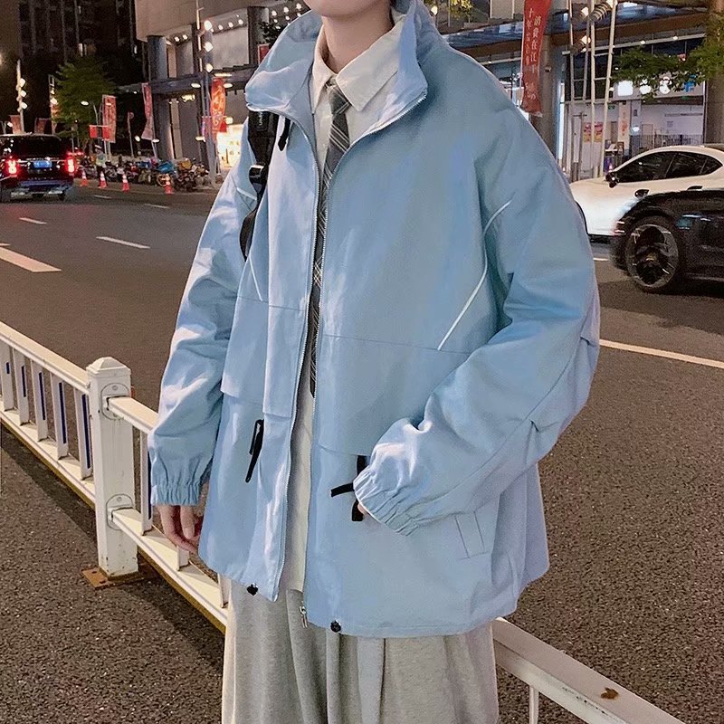 港风男工装夹克韩版潮男宽松立领抽绳休闲外套J图片